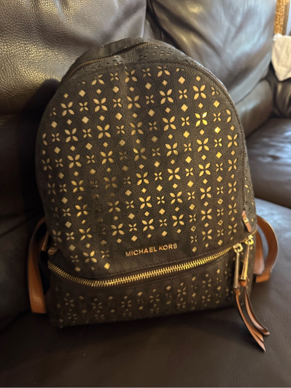 Michael Kors Brown Leather Shoulder Bag with Gold Hardware